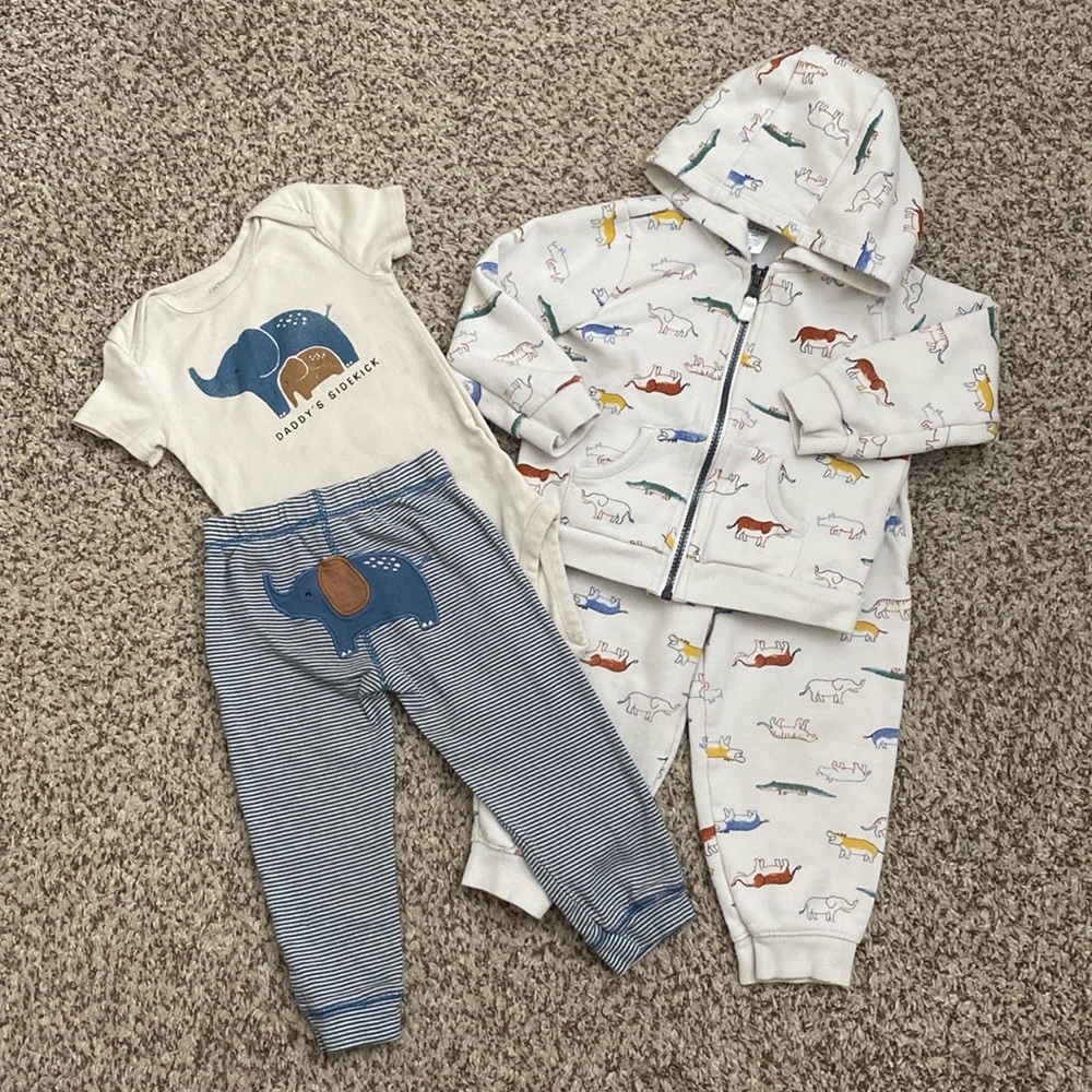 NWOT & EUC Carters Baby Elephant Safari Hoodie Jogger Matching set